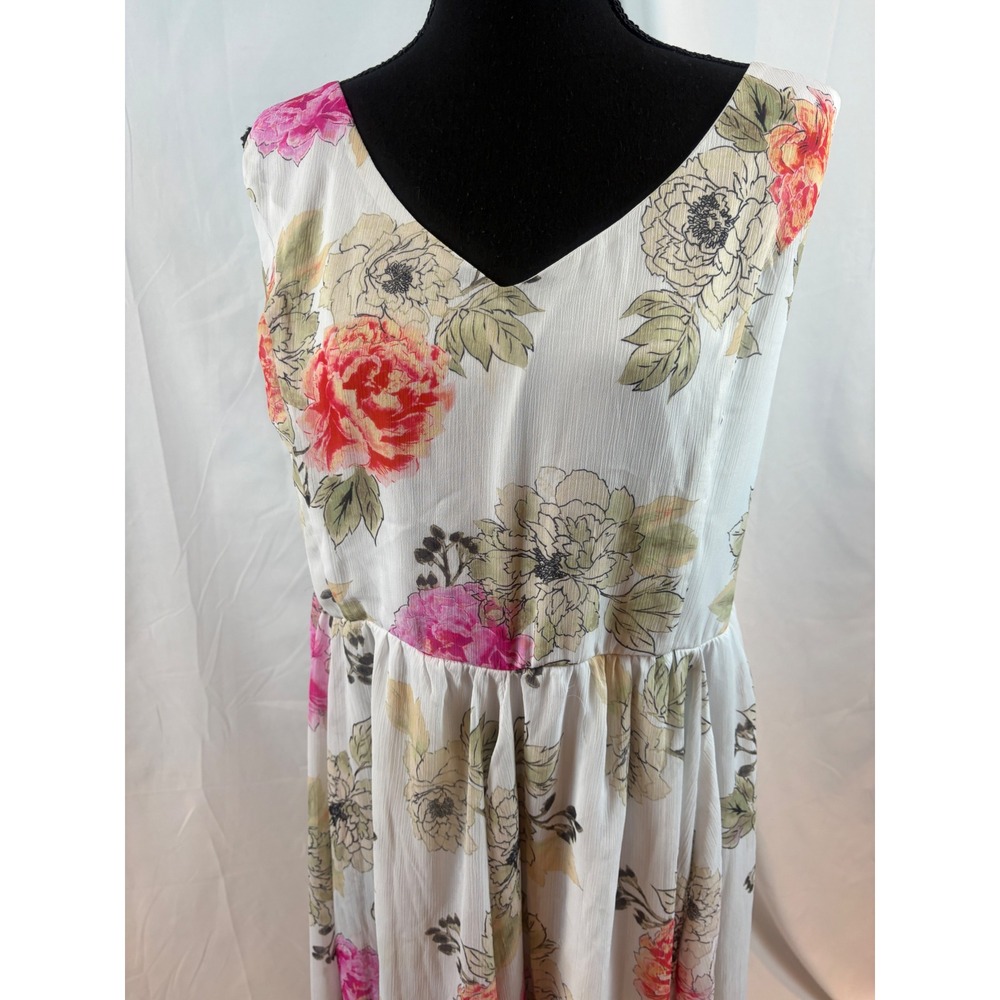 Chic Boho Floral Print Maxi Dress V Neck‎ Sleeveless Smocked Waist Tie Back - Picture 3 of 10